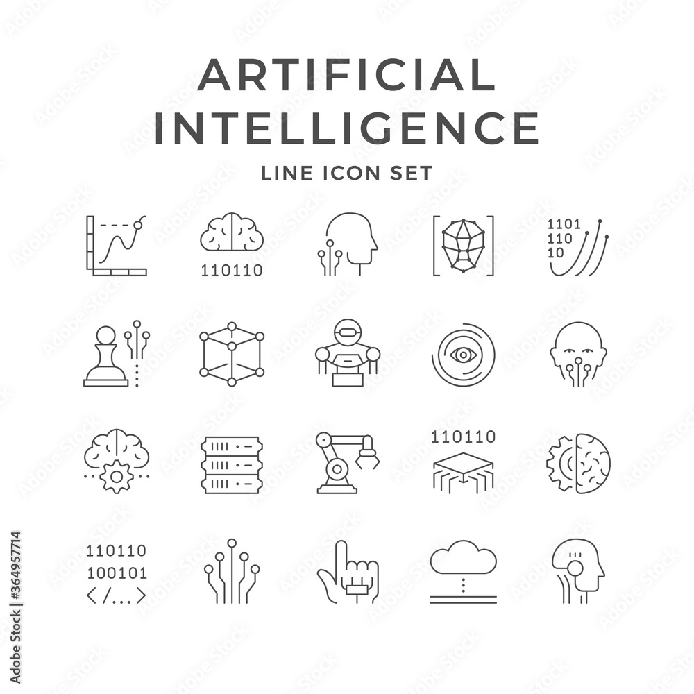 Set line icons of artificial intelligence