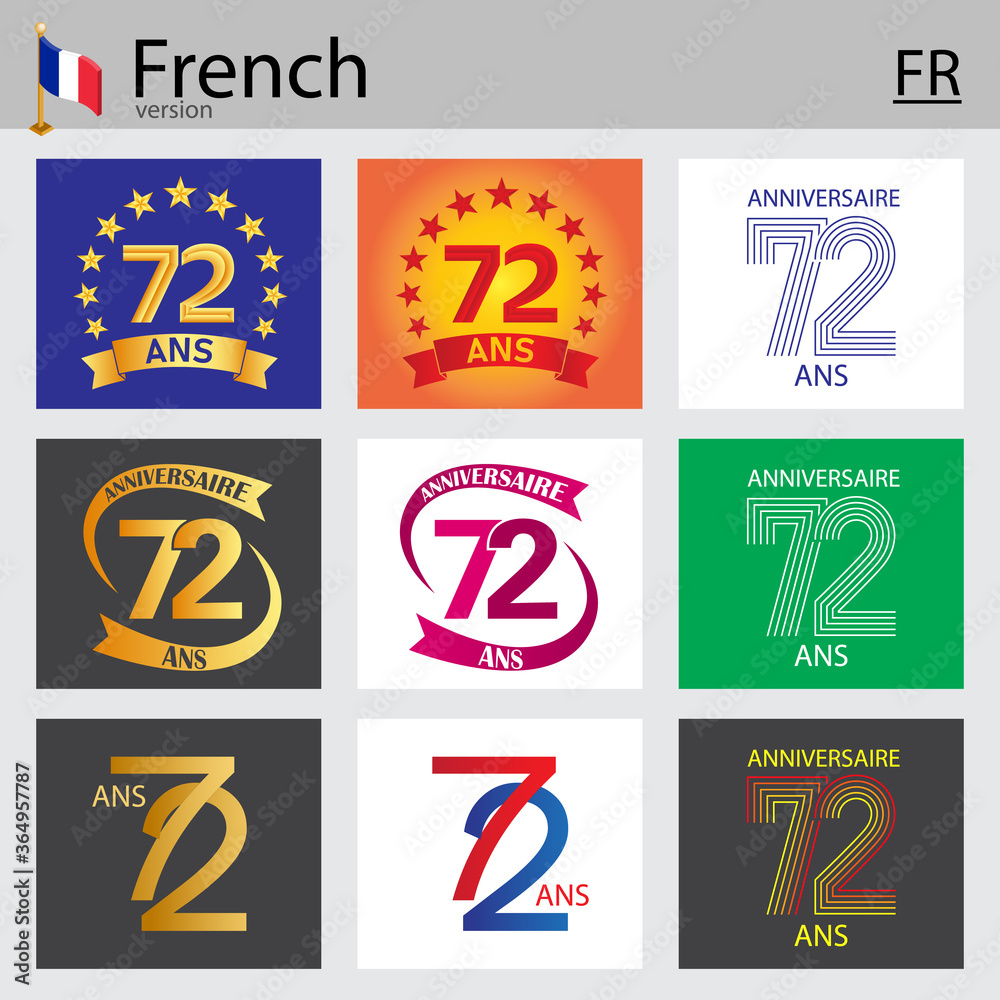 French set of number 72 templates