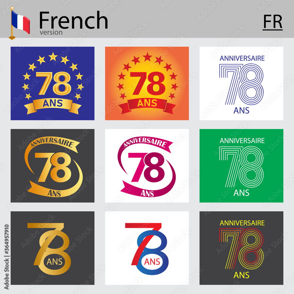 Naklejka premium French set of number 78 templates