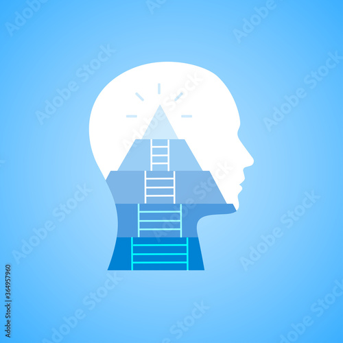 Career Mindset And Self-Growth Illustration With Human Head, Blue Background