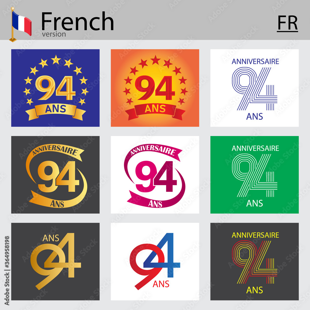 French set of number 94 templates