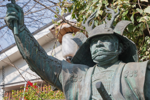 Sanada Yukimura Statue at Sanko Shrine in Tennoji, Osaka, Japan. He was the leading general on the defending side of the 1614 Winter Campaign of the Siege of Osaka. photo