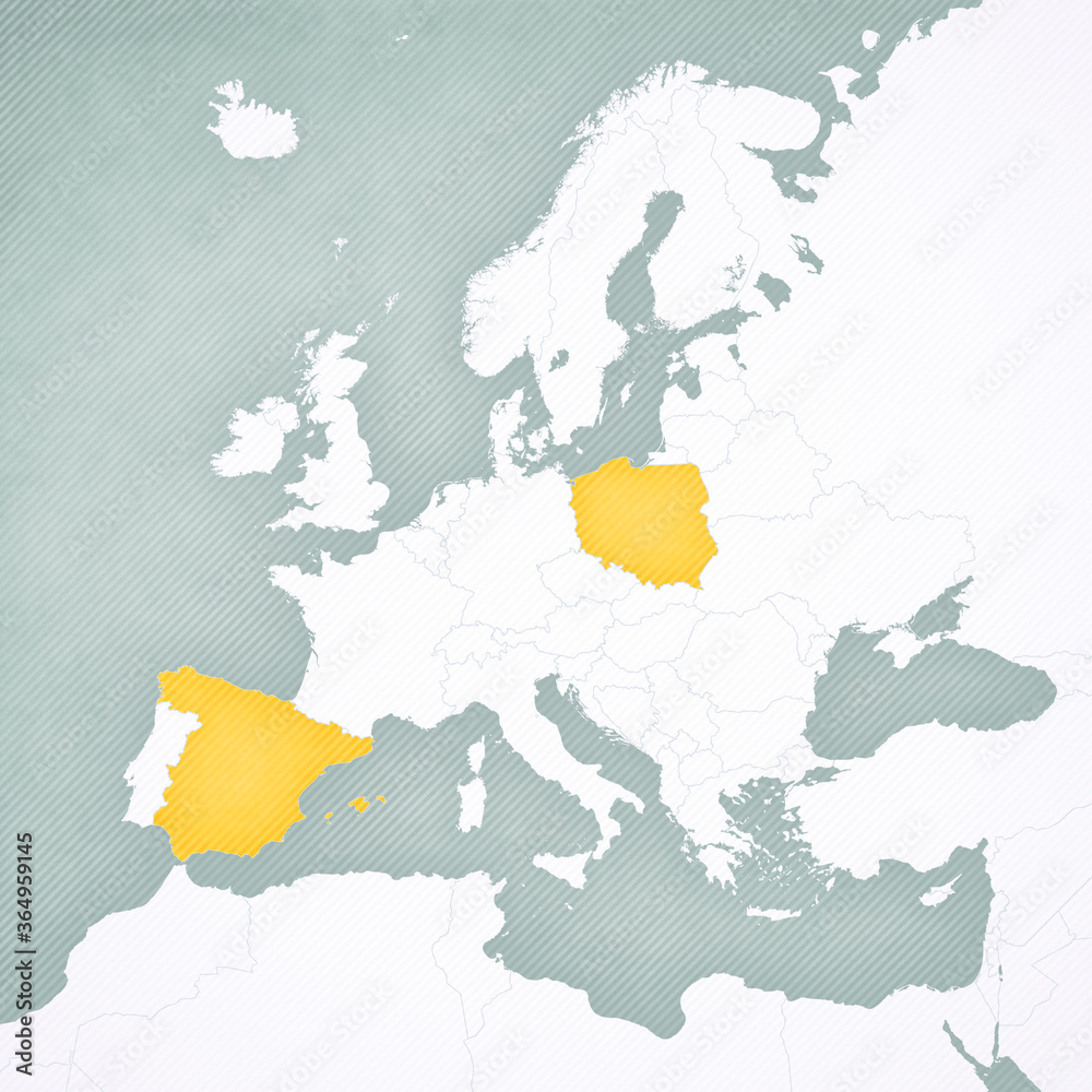 Obraz premium Map of Europe - Spain and Poland