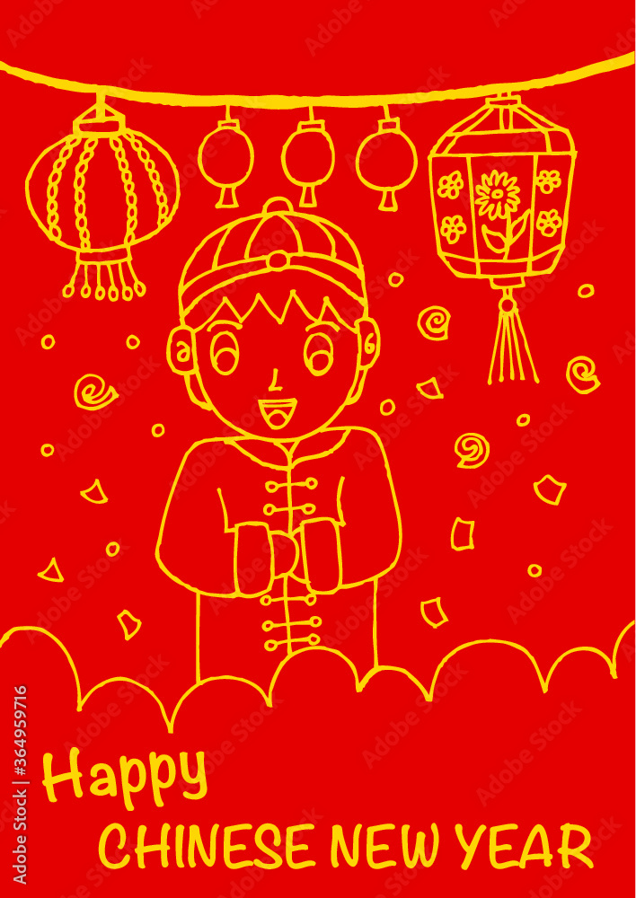 Little boy, happy chinese new year.