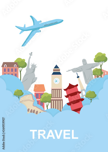 Travel Concept. Landmarks of America, Asia, Europe