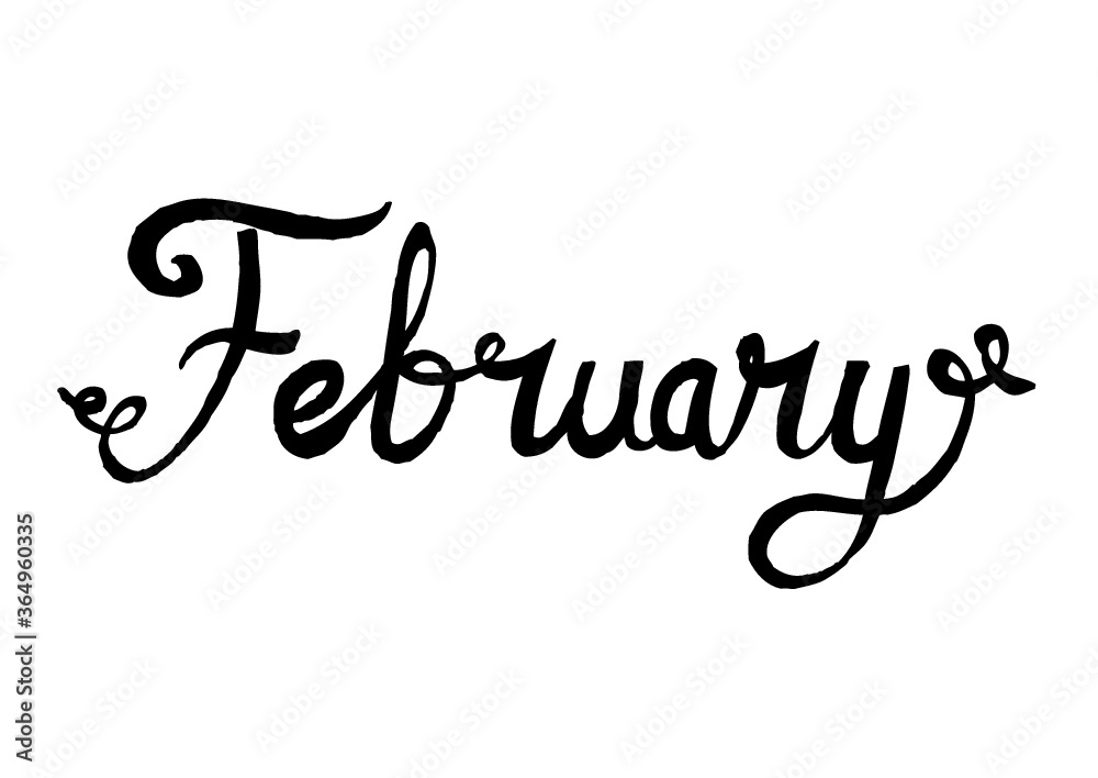 February, hand lettering calligraphy. February, hand lettering calligraphy.