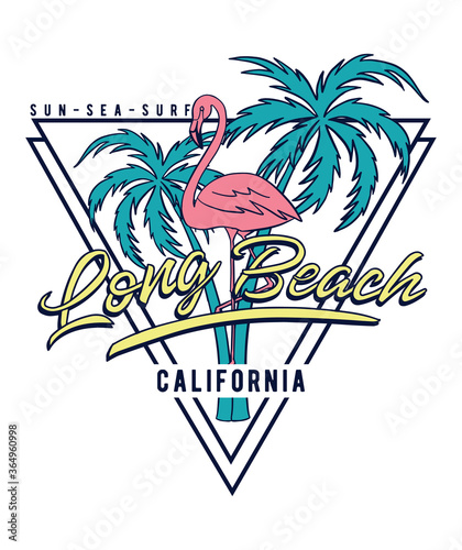 Set of hand drawn tropical elements. Flamingo, sunglasses and palm tree vector illustrations. For t-shirt and other uses.