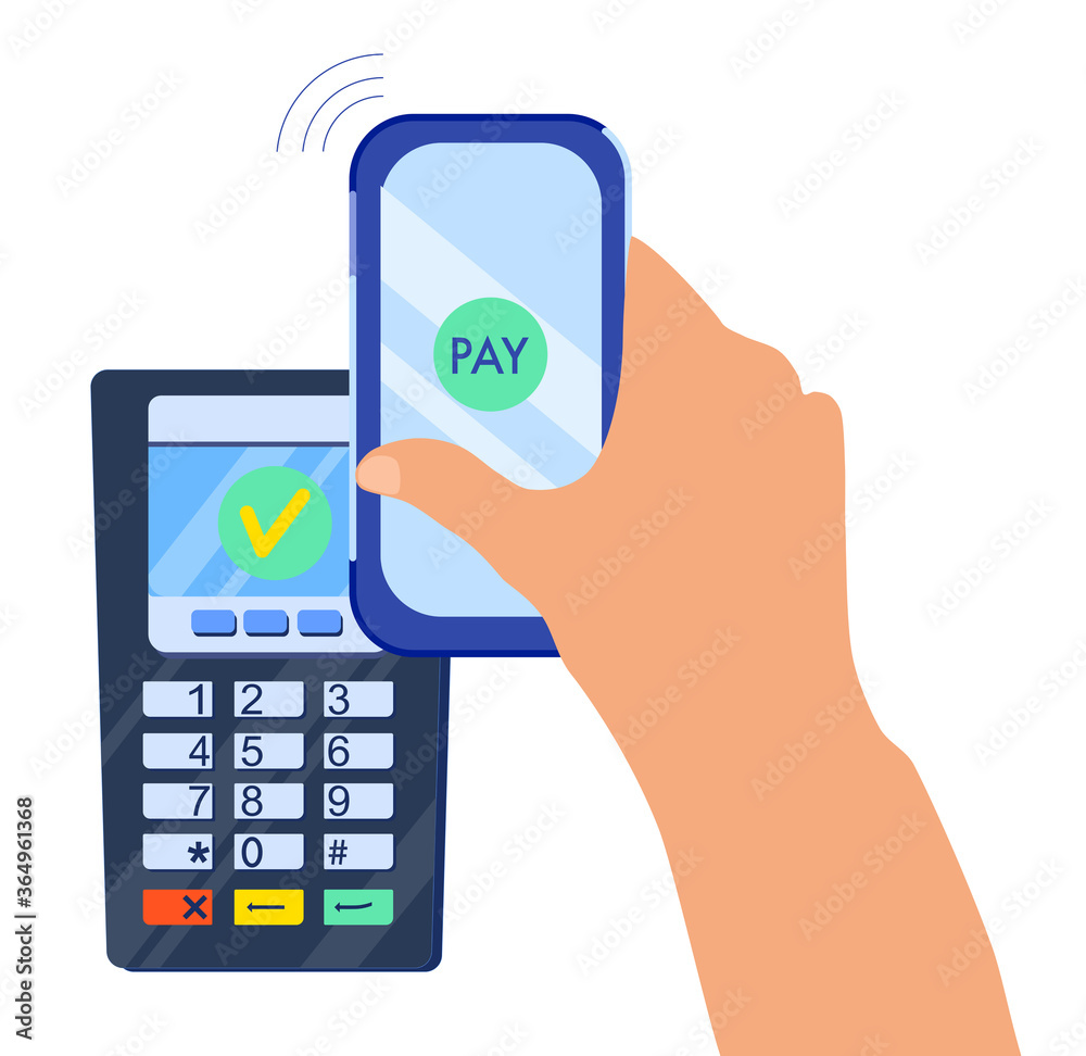 NFC Contactless technology.POS terminal confirms the payment by ...