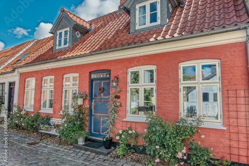 House on the cobbled streets in the medieval city Ribe, Denmark