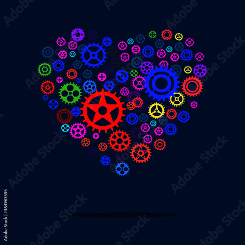 gears in heart design over blue background. mechanisms concept. vector illustration