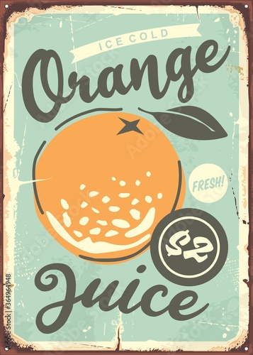 Orange poster design with juicy orange in the middle. Vector illustration
