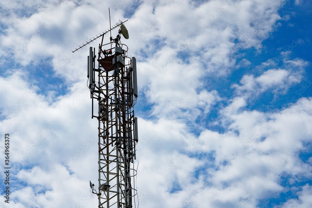 scaffolding with antennas on a blue background scaffolding with antennas on a blue background