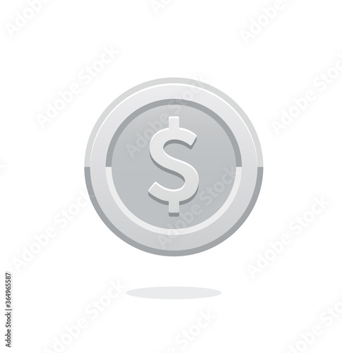 Coin icon. Dollar coin. Money symbol with dollar sign. Silver coin. Dollar sign. Vector illustration isolated on white background. Finance concept. Bank payment symbol. American dollar.