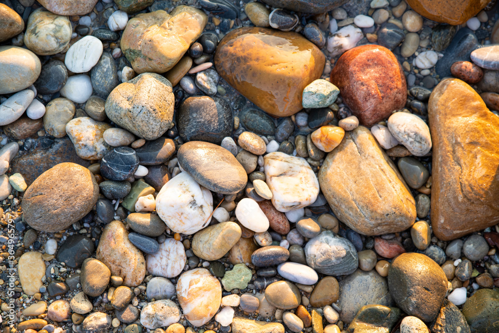 Multicolored Wet Stones on a Sea Beach Multicolored Wet Stones on a Sea Beach