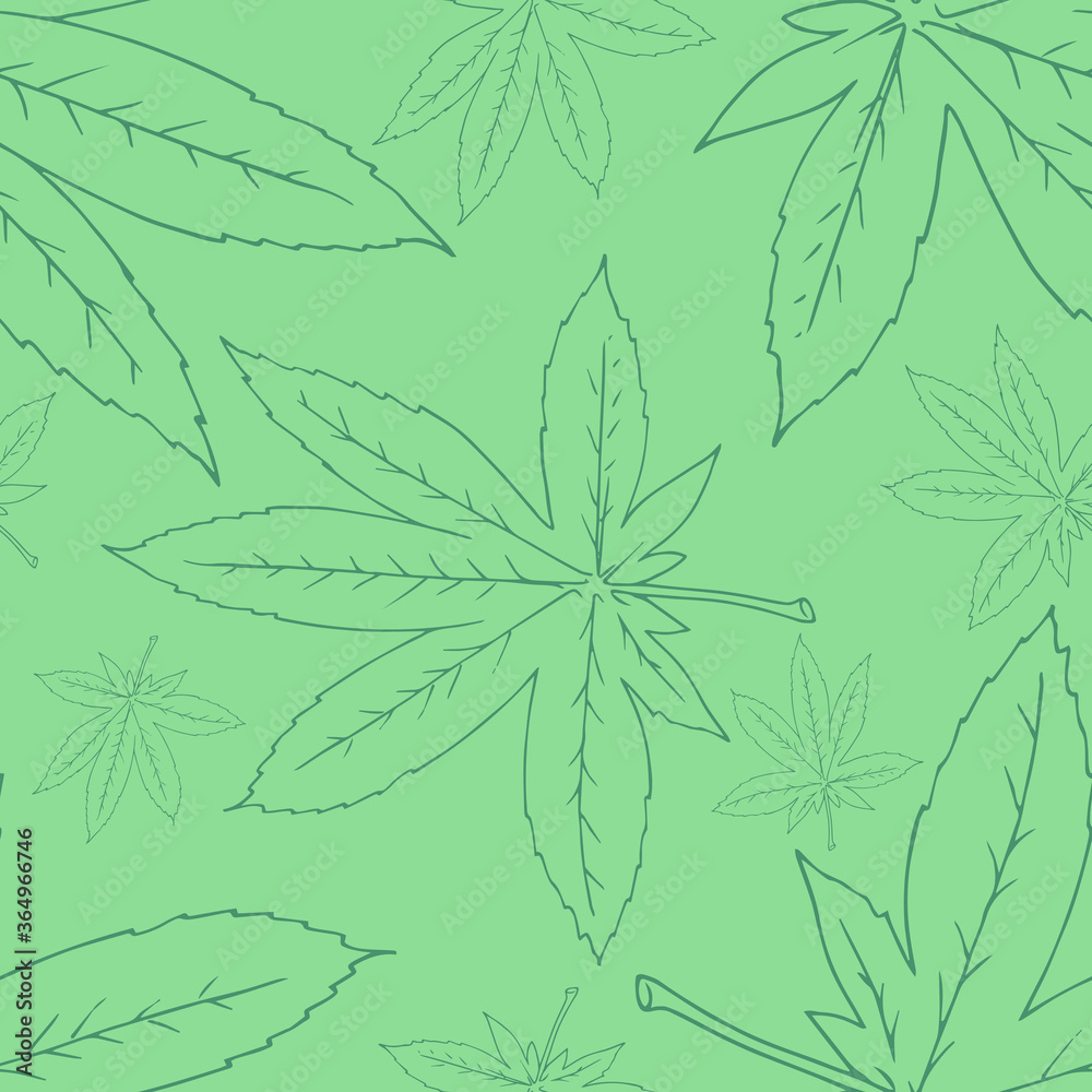 Fototapeta premium Set leaves seamless pattern. Autumn, spring leaves. Vector illustration of a seamless pattern of set leaves. Hand drawn set of leaves.