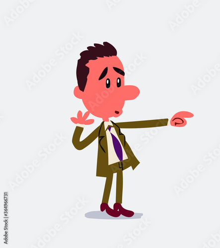 Surprised businessman points to something in isolated vector illustrations 