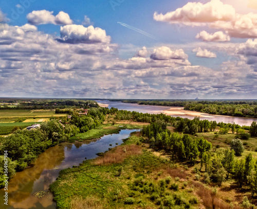 top view of the Vistula River in Poland on a sunny day