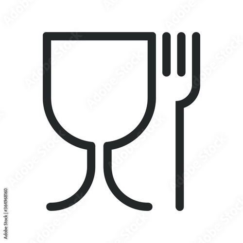 Safe food graphic icon. Symbol safety materials contacting with food. Wine glass and fork abstract signs isolated on white background. Vector illustration