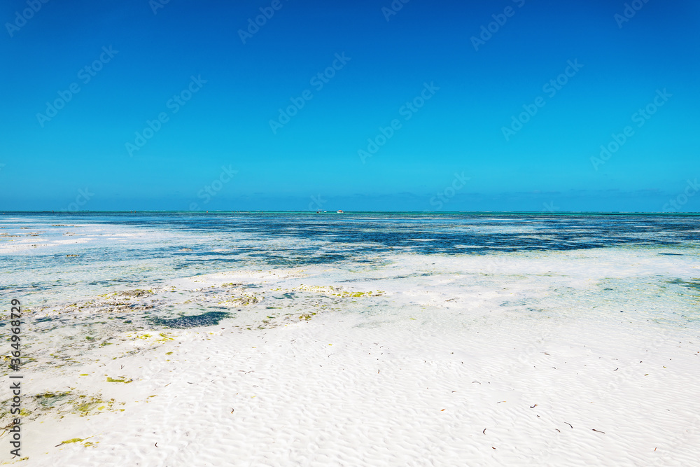 Beautiful ocean coast with white sand in Zanzibar