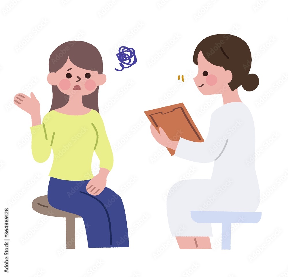 体、心の不調を女医に相談する女性　主線無し