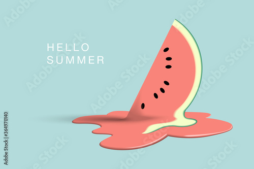Watermelon melting on pastel blue background. Creative idea minimal summer concept.