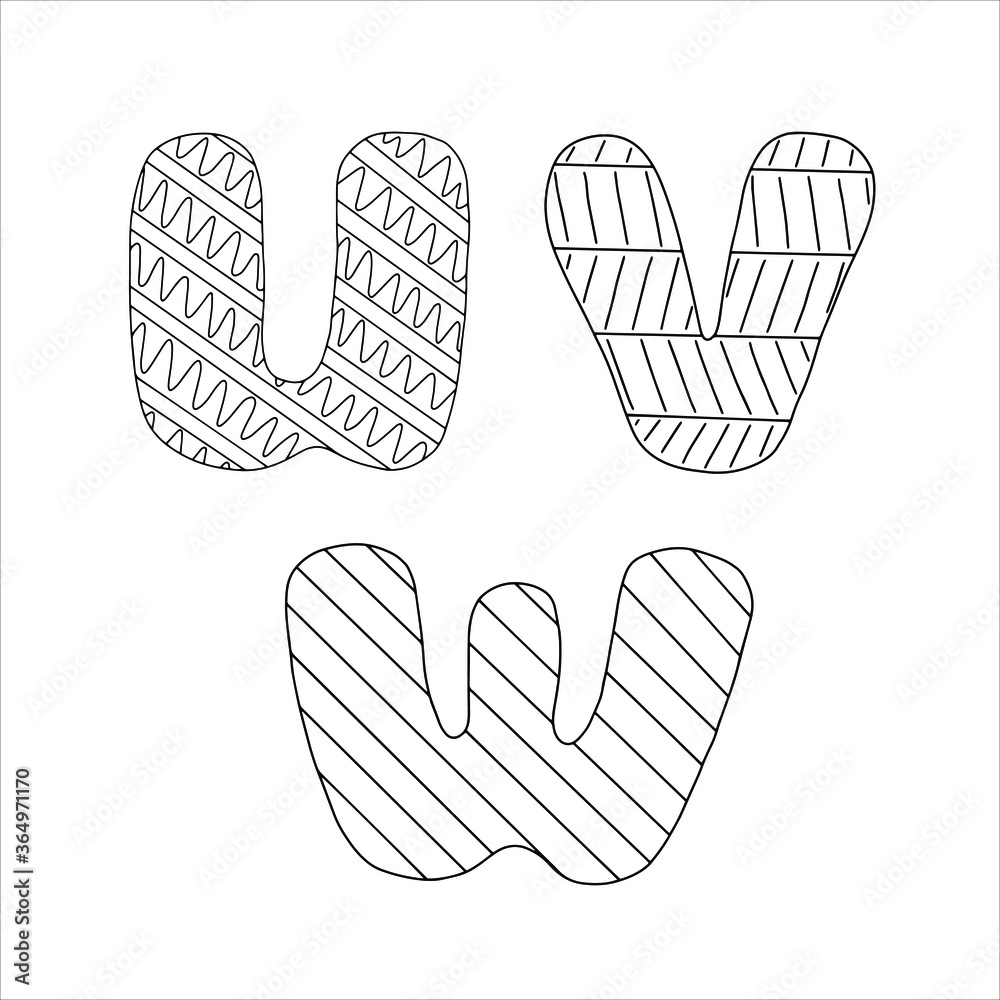 Doodle hand drawn style outline black and white letters of English alphabet, cute funny decorative lettering Doodle hand drawn style outline black and white letters of English alphabet, cute funny decorative lettering