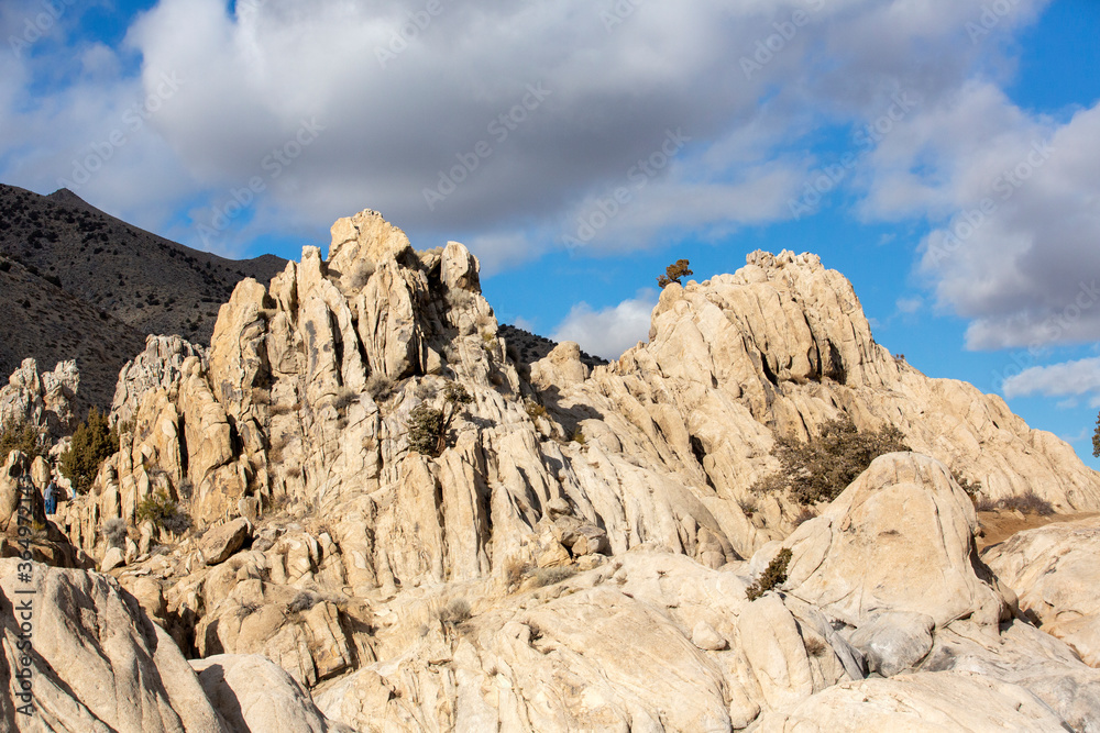 Sunny day among rock field and steep boulders at Moonrocks Nevada