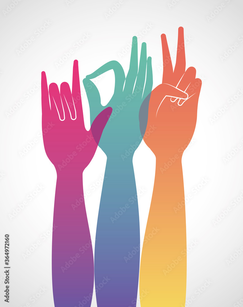 multicolored gradient hands up design of People arm finger person learn communication healthcare theme Vector illustration multicolored gradient hands up design of People arm finger person learn communication healthcare theme Vector illustration