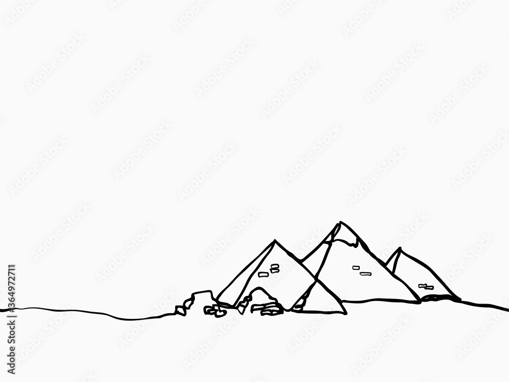 Black Simple Childish Continuous Hand Drawn Line Art Pyramids Of Giza Egypt On White Background For Wallpaper Label Banner Wrapping Etc Vector Design Stock Vector Adobe Stock