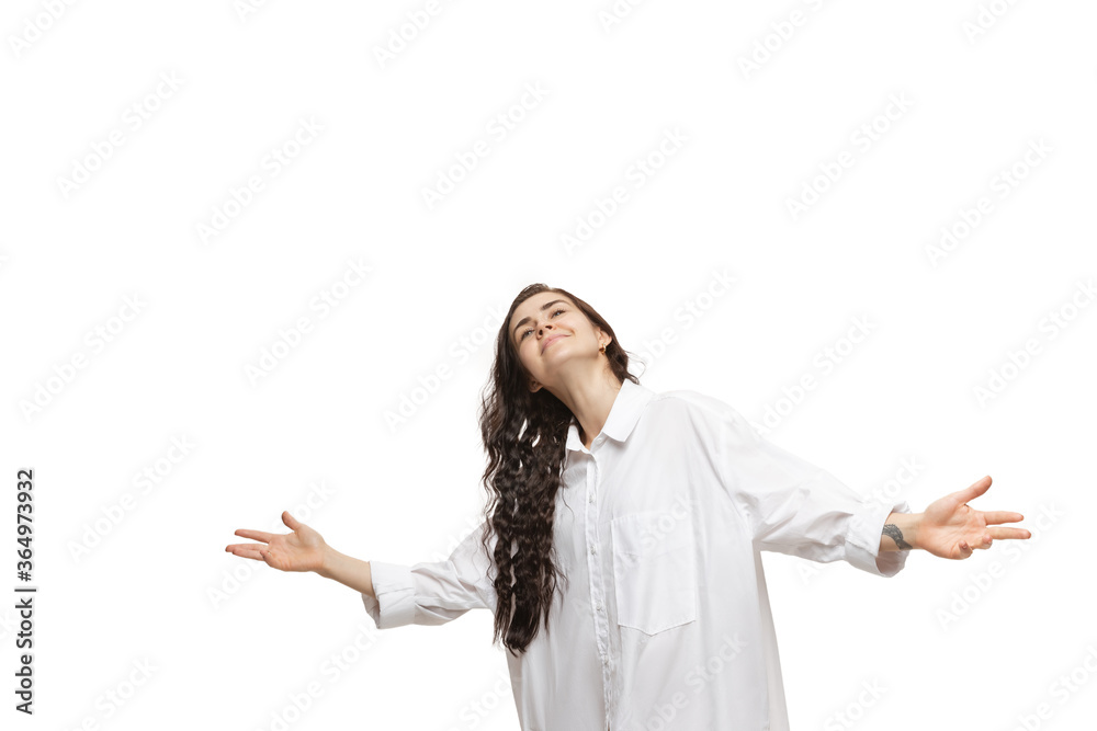 Like a boss. Young caucasian woman with funny, unusual popular emotions and gestures on white studio background. Human emotions, facial expression, sales, ad concept. Trendy look inspired by memes. Like a boss. Young caucasian woman with funny, unusual popular emotions and gestures on white studio background. Human emotions, facial expression, sales, ad concept. Trendy look inspired by memes.