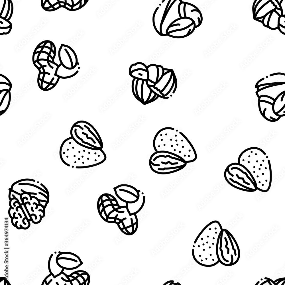 Nut Food Different Seamless Pattern Vector Thin Line. Illustrations