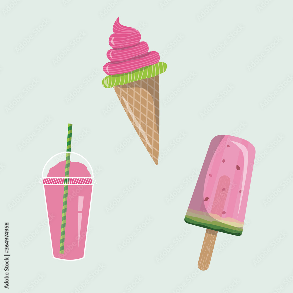 Summer Refreshments Vector Decorative Elements Set Summer Refreshments Vector Decorative Elements Set