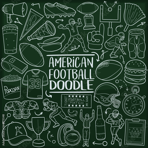 American Football Sport Chalkboard Doodle Icons. Sketch Hand Made Design Vector Art.