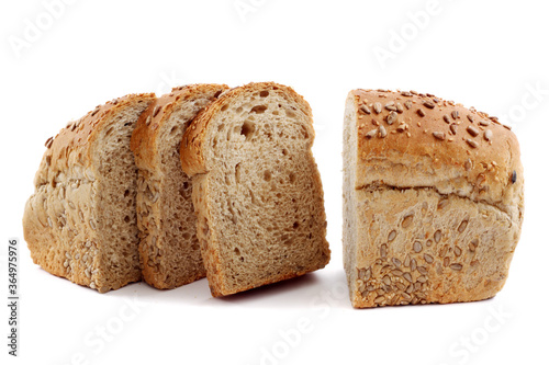 Whole meal bread with seeds isolated on white.Studio shot.