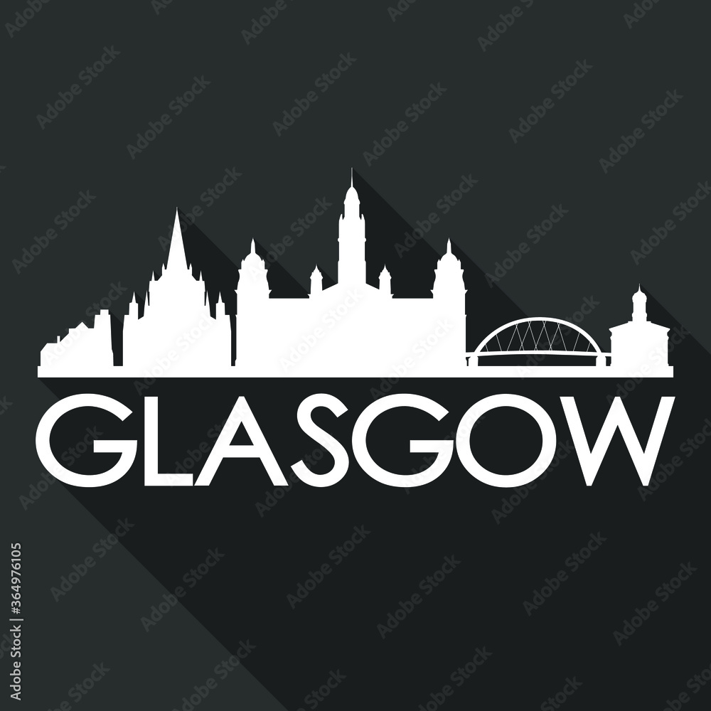Glasgow Flat Icon Skyline Silhouette Design City Vector Art Famous Buildings.