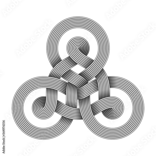 Triquetra knot sign made of two interwoven bundles of metal wires. Vector illustration.