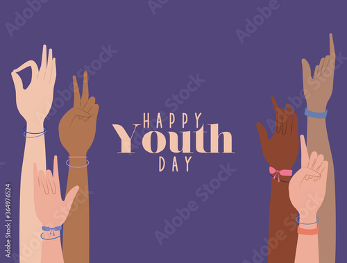 hands up of happy youth day design, Young holiday and friendship theme Vector illustration