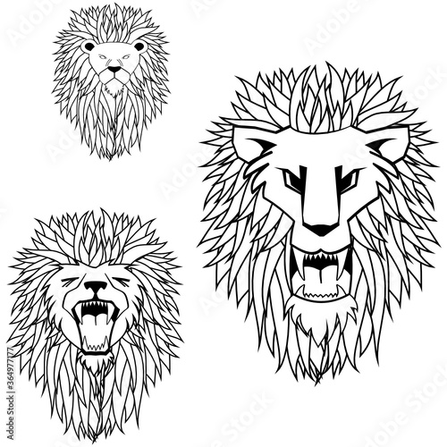 Fototapeta Naklejka Na Ścianę i Meble -  lion front head tattoo set collection in vector format