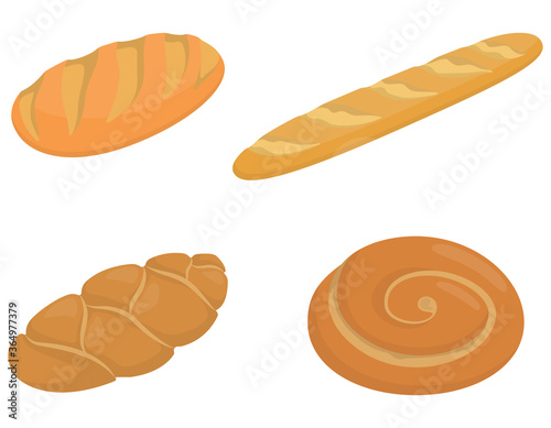 Set of different loaves. Bakery products in cartoon style.
