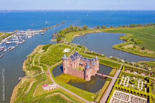 Aerial from medieval castle 'Muiderslot' in Muiden the Netherlands