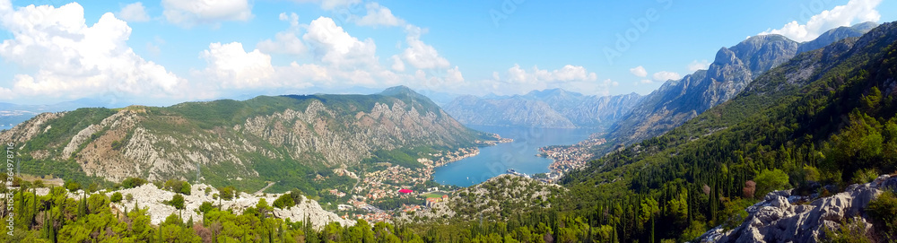 Panorama Kotor and bay from the surrounding mountains