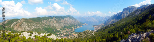 Panorama Kotor and bay from the surrounding mountains