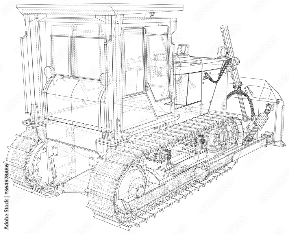 Powerful hydraulic bulldozer. Wire-frame. Vehicle Vector Illustration ...