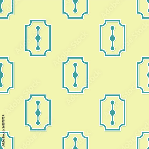 Green Blade razor icon isolated seamless pattern on yellow background. Vector Illustration.