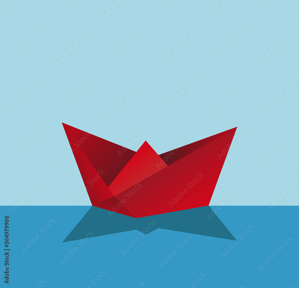 Folded paper ship with vector