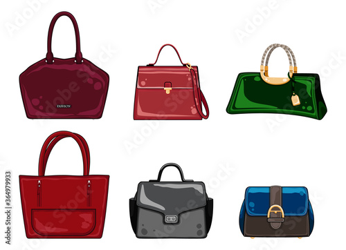 Woman color bags Designer Ladies Handbag collection. Feminine handbag for shopping, travel, vacation. 