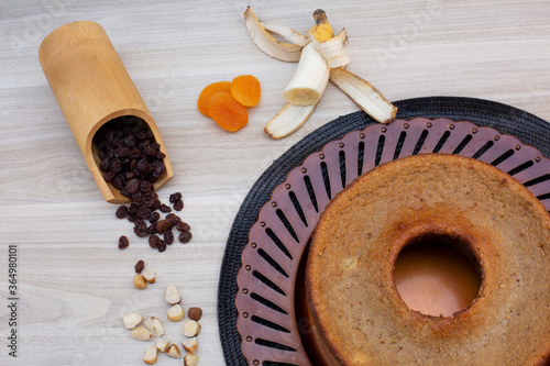 banana cake with apricot and chestnuts