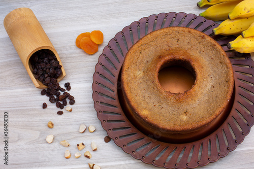 banana cake with apricot and chestnuts.