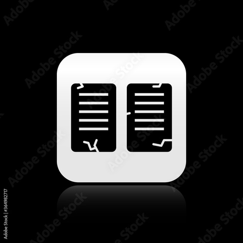 Black The commandments icon isolated on black background. Gods law concept. Silver square button. Vector Illustration.