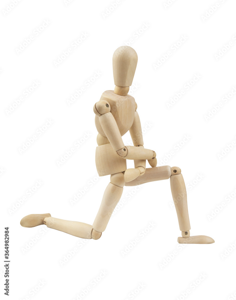 Wooden mannequin standing on one knee isolated on white background, black lives matter concept Wooden mannequin standing on one knee isolated on white background, black lives matter concept
